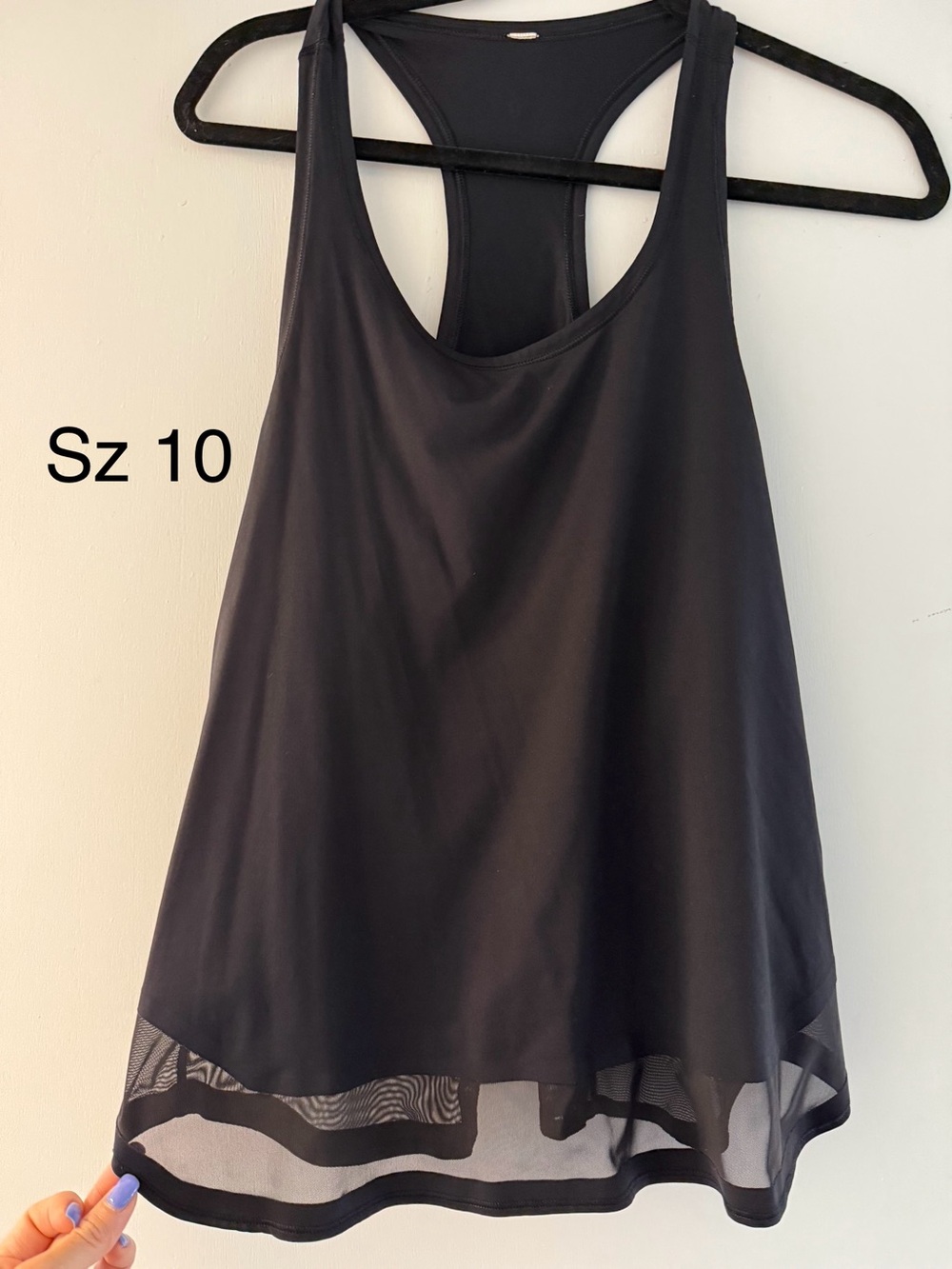 Lululemon Black Racerback Tank with Mesh Hem Size